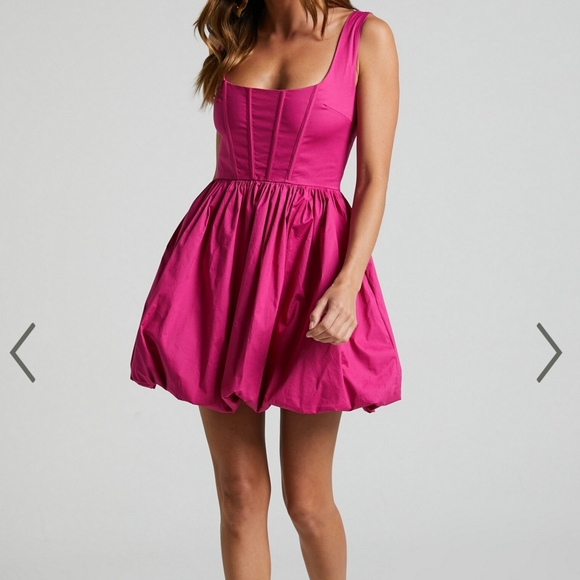 Corset Bodice Pink Satin Fit & Flare Mini Dress Square Neck Size:0-2 Small NWT - Picture 1 of 12